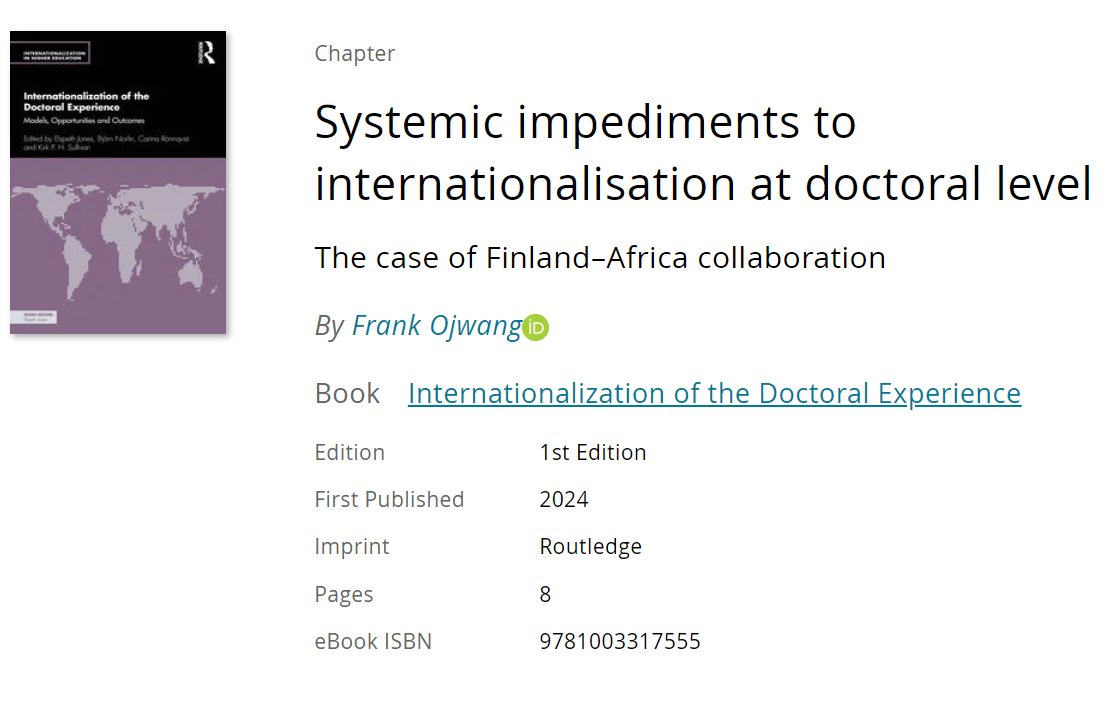 Academics - When you find a moment, you can look up this interesting chapter where I share my research findings and reflections on systemic impediments to internationalization at the doctoral level. This is in the case of mobility programs.