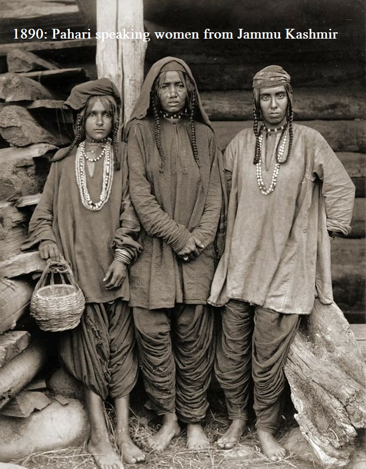 A photograph from 1890 shows Pahari-speaking women in Jammu and Kashmir wearing local attire. The similarity to Balochi pants is uncanny. #POJK #Muzaffarabad #jammukashmir #GilgitBaltistan