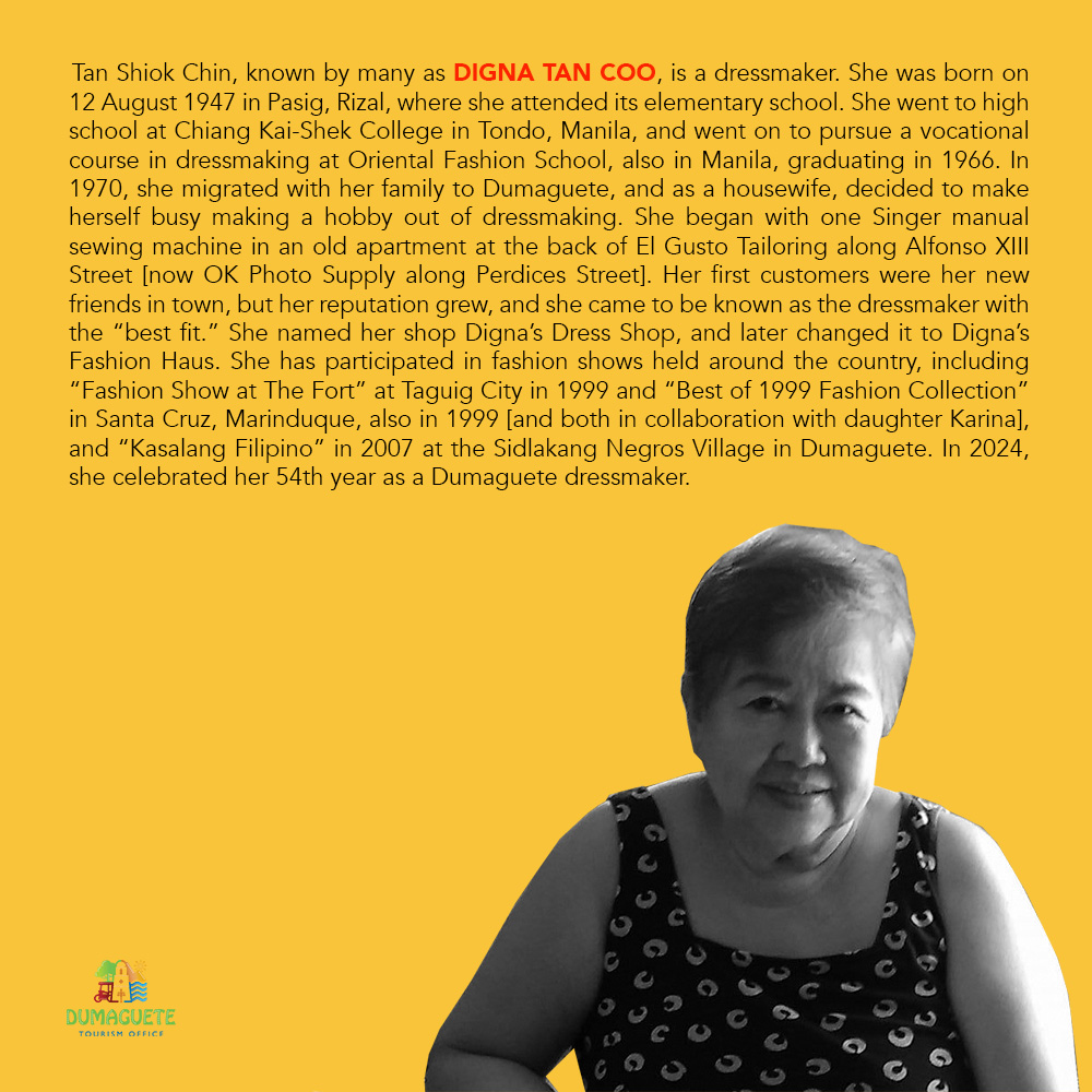 Get to know Dumaguete's GENTLE PEOPLE! Here’s to Digna Tan Coo, dressmaker. This post is in celebration of National Heritage Month 2024. #DumaguetePeople #DumaGetMe