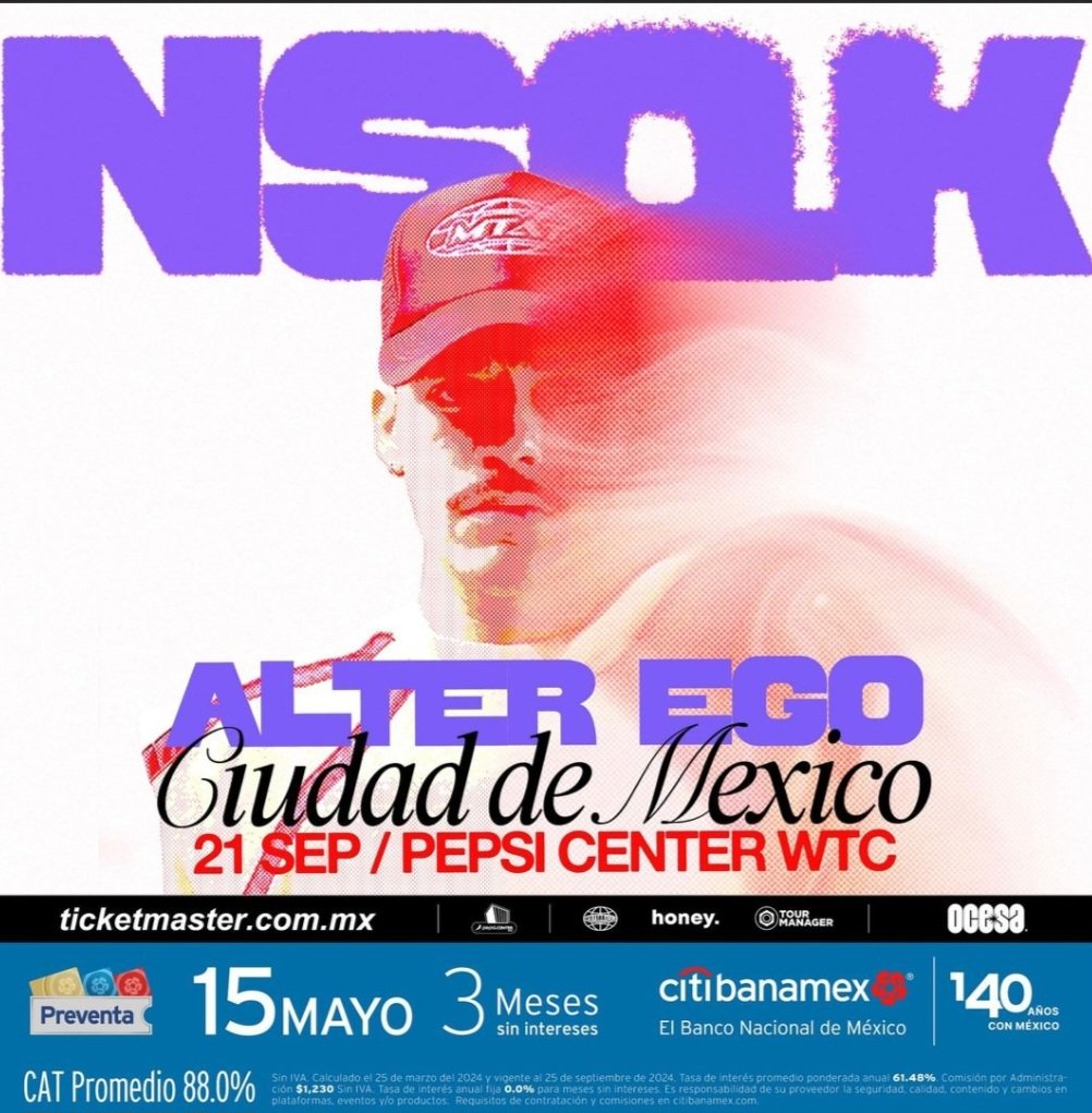 #Concierto // @nsqkk llega al @pepsicenterwtc el próximo 21 de septiembre con #AlterEgo. ❤️‍🔥 🤯

#PreventaCitibanamex: 15 de mayo. 🎫🎫🎫
Venta general a partir del 16 de mayo. 🎟🎟🎟

#Ticketmaster #ocesa #citibanamex #Apodaca #pepsicenter