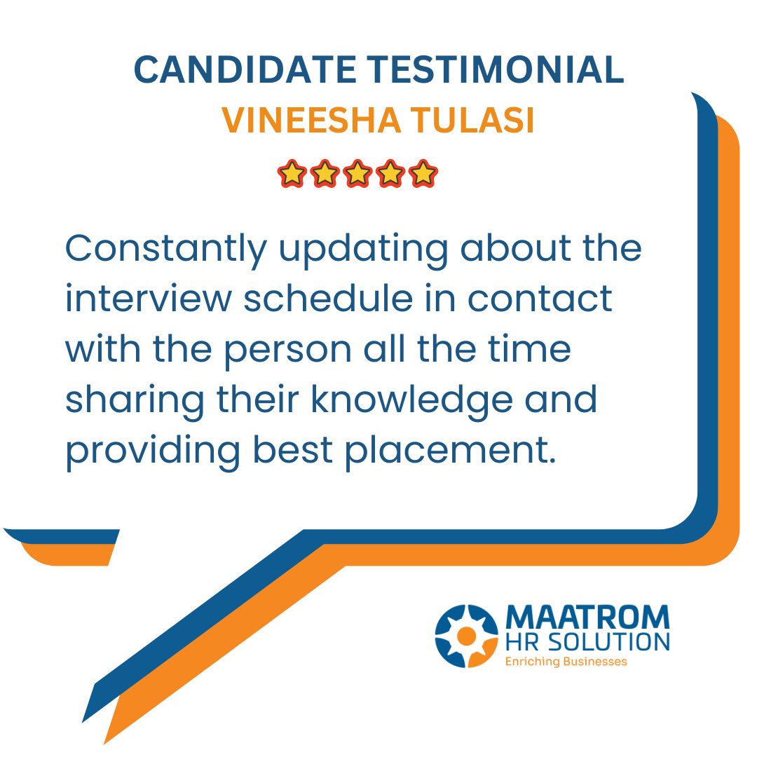 We are happy to share the candidate's testimonial with you!

#hrconsultancy #recruitment #hrservices #happycandidate #Candidate #review #testimonials #candidatefeedback #Candidatereview #hr