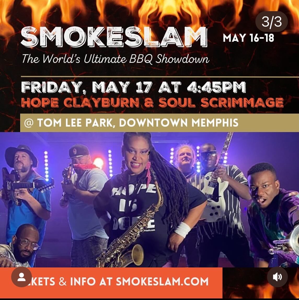 Hope Clayburn (@hopeclayburnsax) on Twitter photo Smokeslam <a href="/SmokeSlamBBQ/">SmokeSlamBBQFestival</a> is coming this weekend and myself and Soul Scrimmage are honored to open up for the legendary bands The Bar-Kays <a href="/BarKays/">THE BAR-KAYS</a> and WAR <a href="/WARtheBand/">WAR the Band</a> Fri May 17 4:45p.
🍗 🎷🍗
#memphis #memphismusic #smokeslam Smokeslam <a href="/SmokeSlamBBQ/">SmokeSlamBBQFestival</a> is coming this weekend and myself and Soul Scrimmage are honored to open up for the legendary bands The Bar-Kays <a href="/BarKays/">THE BAR-KAYS</a> and WAR <a href="/WARtheBand/">WAR the Band</a> Fri May 17 4:45p.
🍗 🎷🍗
#memphis #memphismusic #smokeslam