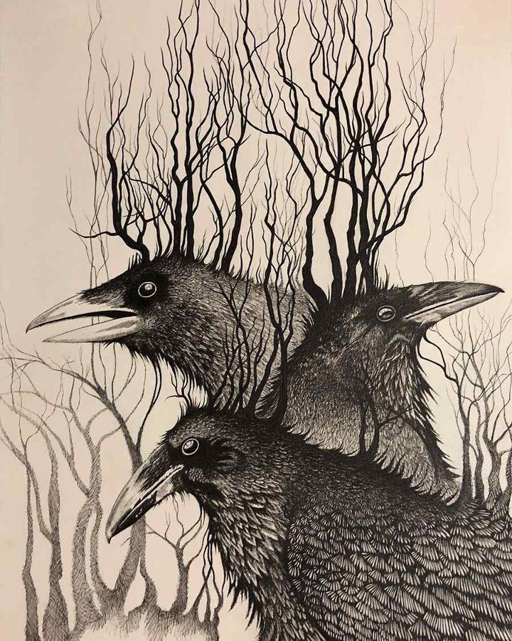 Past, Present, Future by Sophie Amelia #surrealart #TimeToHunt #Raven #fantasyart #tree