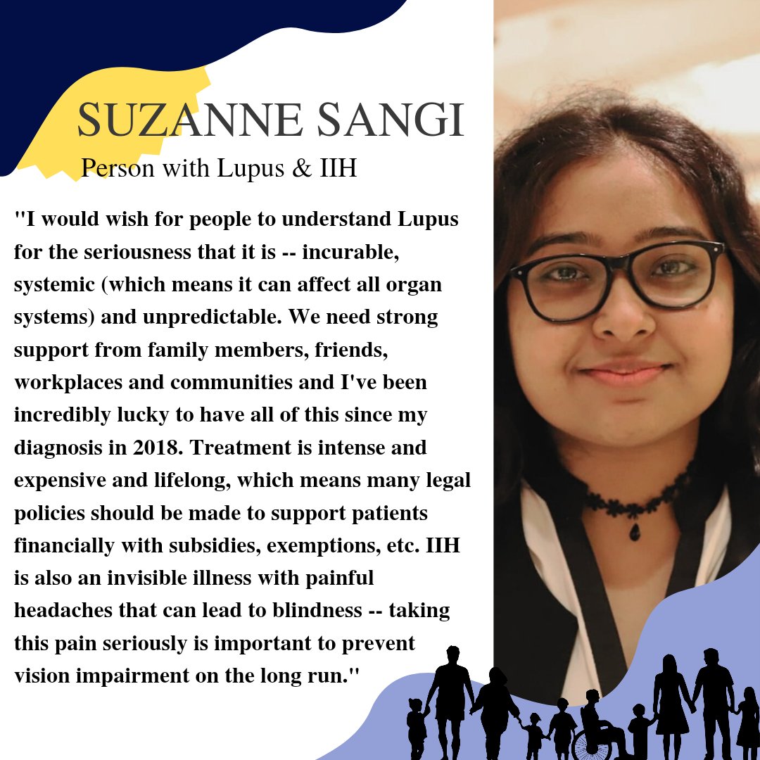 In observance of #LupusAwarenessMonth, let's hear from @suzannesangi1 who lives with #Lupus & #IIH, both being #InvisibleDisabilities. If you too have a story to tell, share with us here - forms.gle/8HiRnmHvmatu2e… @rajeshaggarwal @AmbashtaPP @mheduNIMHANS @drsitu @aiims_newdelhi