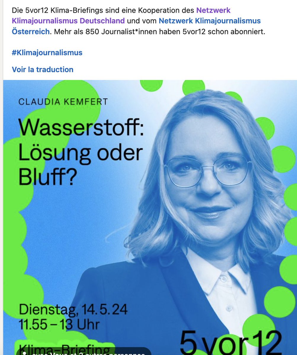 Alle, die früher schon oder bald mal über Wasserstoff als Lösung für unseren Energiehunger schreiben, moderieren oder podcasten: Klingt Euch HEUTE um 5 vor 12 ein! Mit @CKemfert - zum Klarsehen über eins der wichtigsten Themen der Klimapolitik Anmelden: ➡ lnkd.in/gXwjyESx