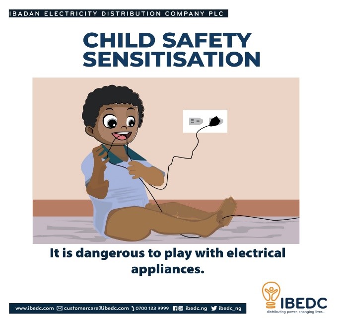 Let’s teach our kids not to play with any electrical appliances.

#ibedc #staysafe #safetyfirst #safetyalways #childsafety #distributingpower #changinglives