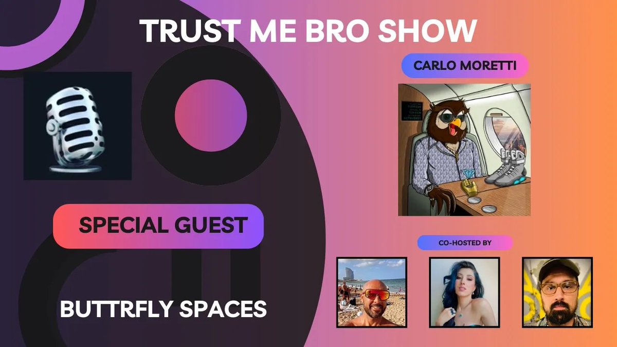 Trust Me Bro Show on Buttrfly Spaces 🎙️ Excited to welcome our next guest, @carlomorettiX, founder of the chess-inspired strategy game @Hexarchia and of @Web3florence meetup. Carlo also leads growth at @NFTRome_xyz where our friend Carla Monni serves as this year's ambassador.