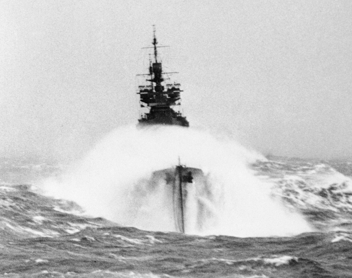 Battle of the Atlantic. HMS Duke of York on patrol in the North Atlantic, WW2.