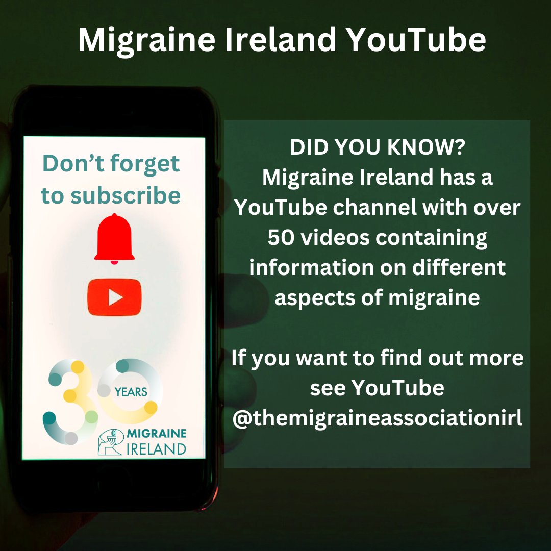 Did you know? @MigraineIreland has several videos on our YouTube Channel with lots of information on various aspects of living with migraine. See @ themigraineassiciationirl on YouTube #notjustaheadache #youtube #video #migraine #information