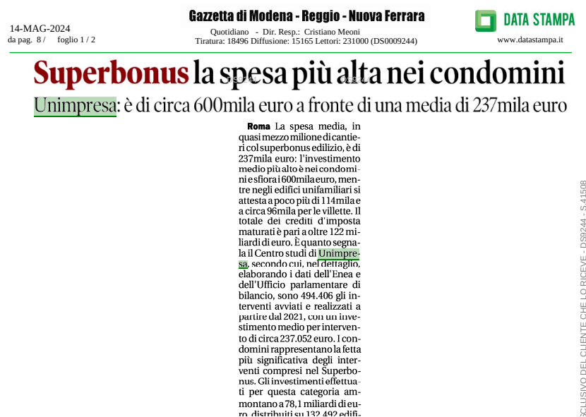 ✒️ #unimpresa su #GazzettadiModena, Reggio, #NuovaFerrara – #superbonus la spesa più alta nei #condomini 👉 unimpresa.it/gazzetta-di-mo… #️⃣ #Superbonus2024 #governo #GovernoMeloni