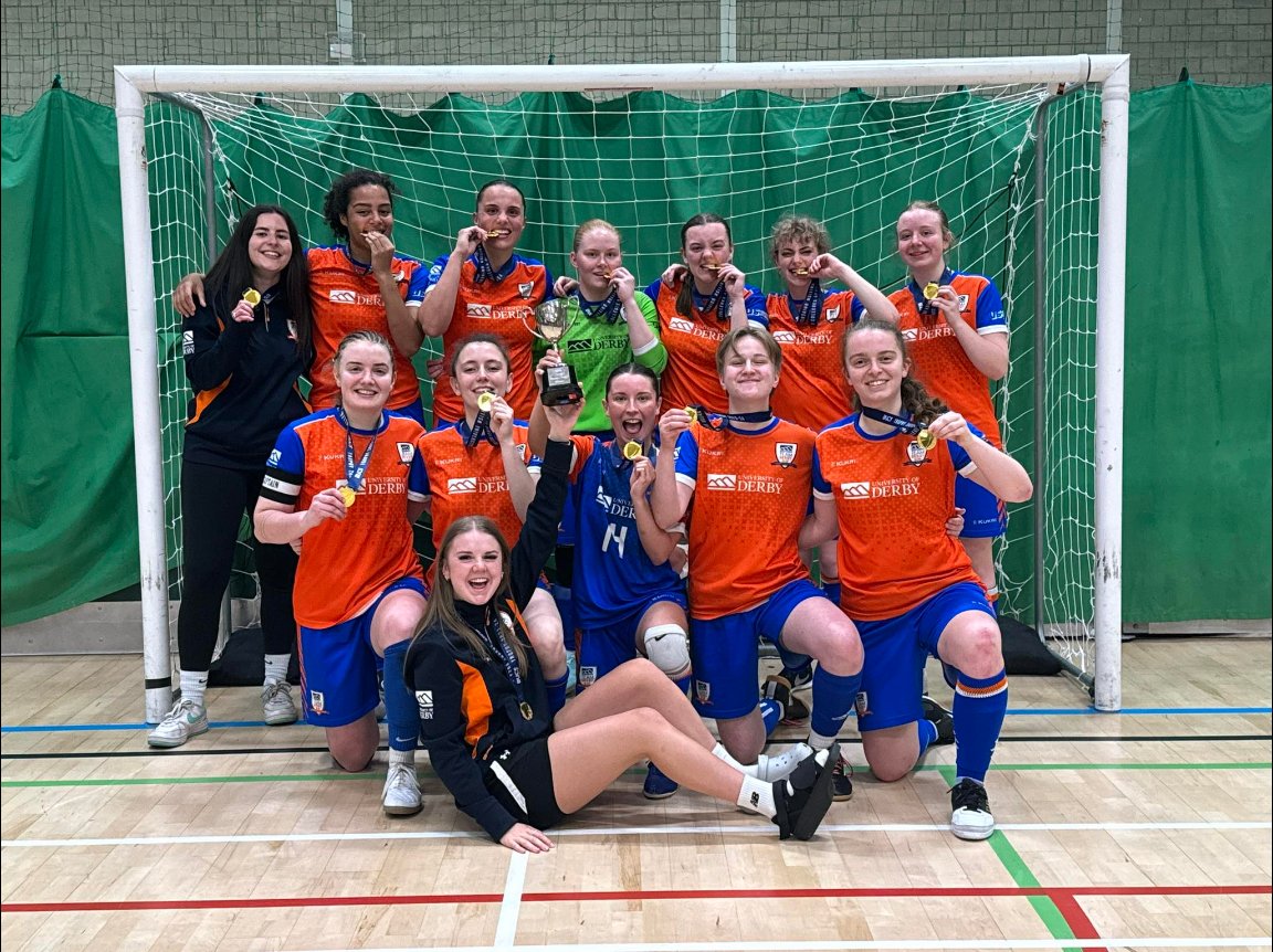 🌟CELEBRATING OUR STUDENTS🌟 A HUGE congratulations to our Women's Futsal 1st team, who over the weekend secured an 8-4 win against the University of Exeter's 1st team, making them winners of the BUCS Women's National Trophy 🏆 @TeamDerby @DerbyUni @derbyunistudent