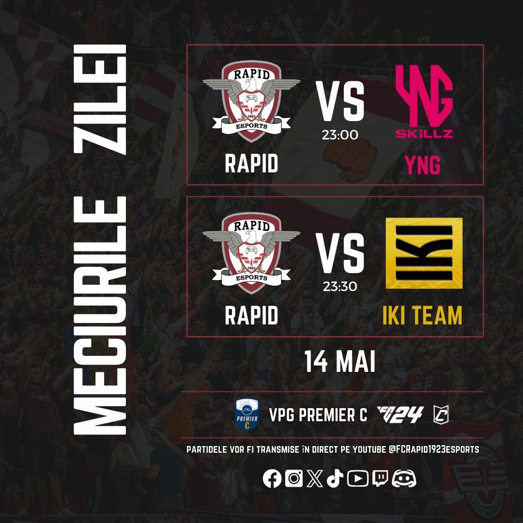 📅Tuesday, May 14th, 2024

🏆<a href="/VPGBalkan/">Virtual Pro Gaming Balkan™️</a>
🆚 <a href="/ucvesportsxb/">UCV Esports</a> 🕑21:50
🆚 NK Trzic 🕑22:30 

🏆<a href="/VPGPremier/">VPG Esports Premier</a>
🆚 <a href="/YNGSKiLLZ/">YNG SKiLLZ</a> 🕑23:00
🆚 <a href="/IKITeam/">IKI Team</a> 🕑23:30

Watch on YouTube: Rapid eSports TV.

#EAFC24 #FC24Clubs