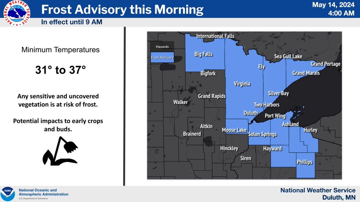 Temperatures falling into the low to mid 30s will lead to continued frost across much of northeast Minnesota and northwest Wisconsin through the early portion of this morning. More frost potential again tonight. #mnwx #wiwx