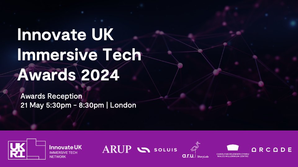 Just one week left until the Innovate UK Immersive Tech Awards Reception! Join us to witness creativity in action as we unveil our 10 finalists' projects and announce winners across 5 categories.

Register: bit.ly/4ayXHMl
#IUKImmersiveTechAwards