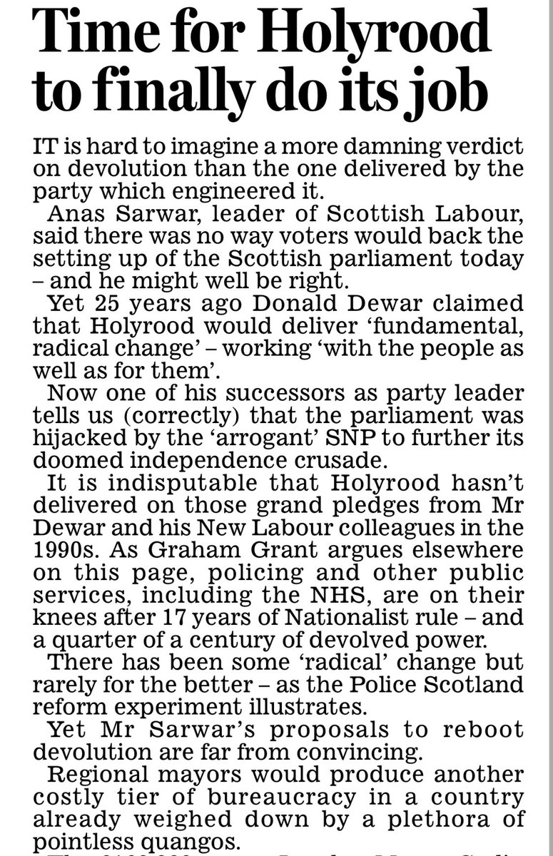 ✍️ From today’s leader column: we don’t need more devolution - we do need the parliament to do its job - and live up to the bold promises of its creators. Read more on #MailPlus 👉 mailplus.co.uk/scottish-editi…