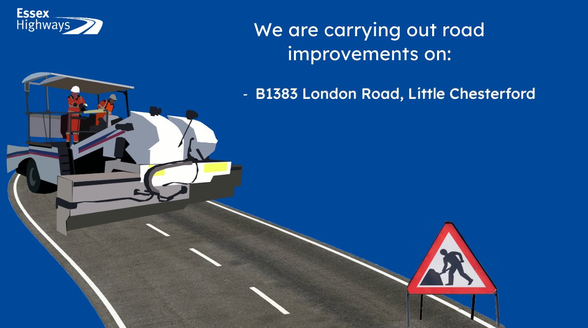 We are undertaking resurfacing works on B1383 London Road #LittleChesterford. Please plan your journey and check for road closures. Works are weather dependent. More info: one.network/?GB138078238