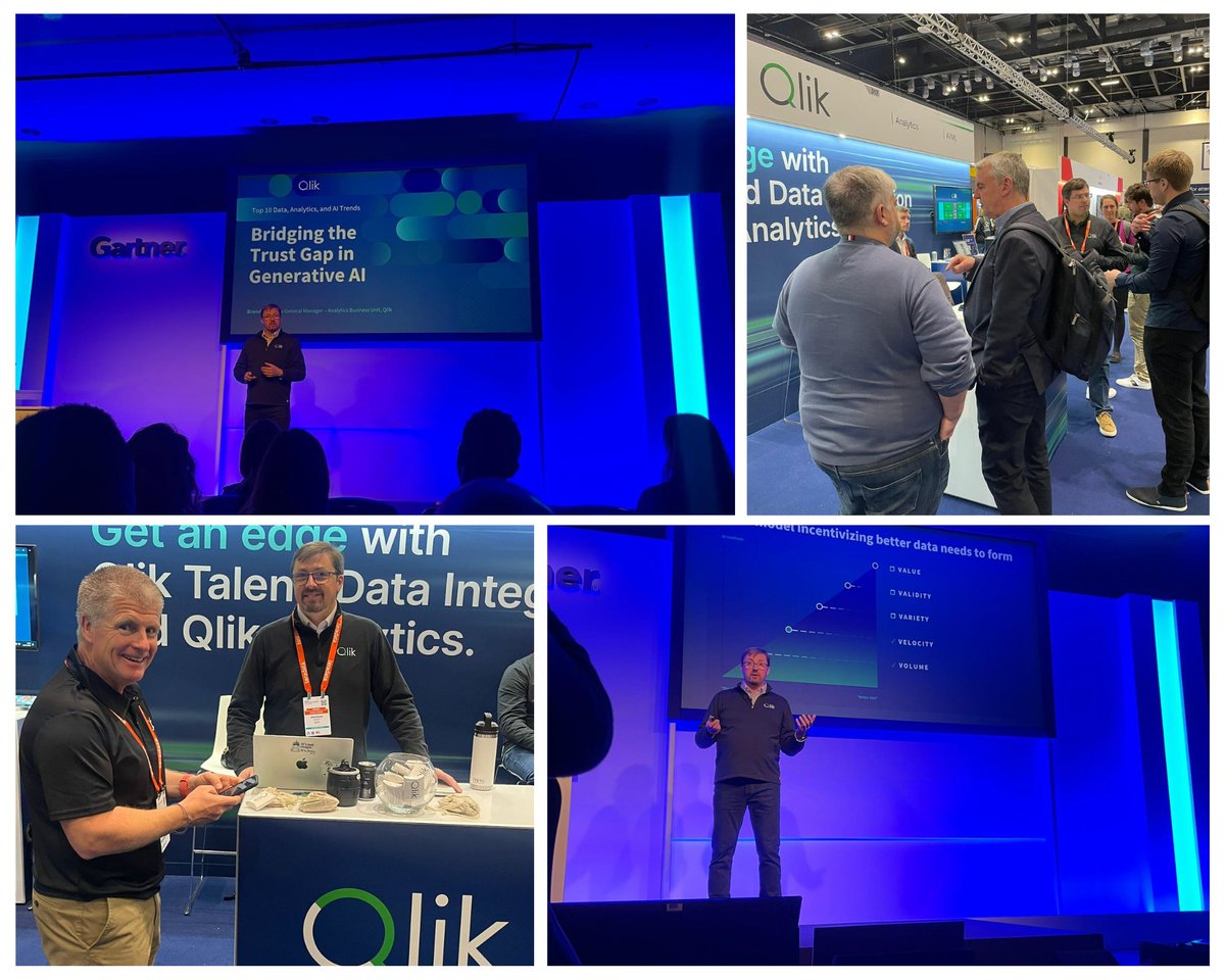 Day 2 at #GartnerDA and the Qlik booth is buzzing! #AI dominates conversations, focusing on trust with #GenAI.   Brendan's sell out session nailed it: '#AI is only as good as its data.' 

Join us at Booth 317! #DataAnalytics #TrustInAI