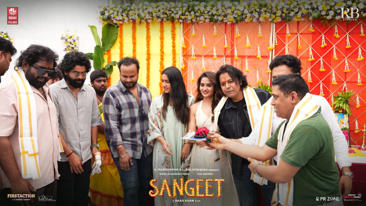 Excitement is in the air as the auspicious pooja ceremony marks the beginning of #Sangeet! 🌟 Produced by @laharifilm & Written & Directed by @SaadKhanCS 🎬 Starring #NikhilVijayendraSimha @teju_ashwini_ 🎬@ssk1122, 📝 @IamNiharikaK, 🎥@shouryuv, First Shot by : #SaadKhan