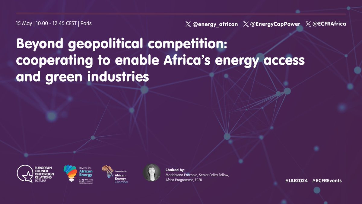 📣Tomorrow we will be at the Invest in African Energy Forum discussing how international and African actors can cooperate in the pursuit of the energy transition. Special thanks to @EnergyCapPower and @energy_african for your collaboration in organizing this event! #IAE2024