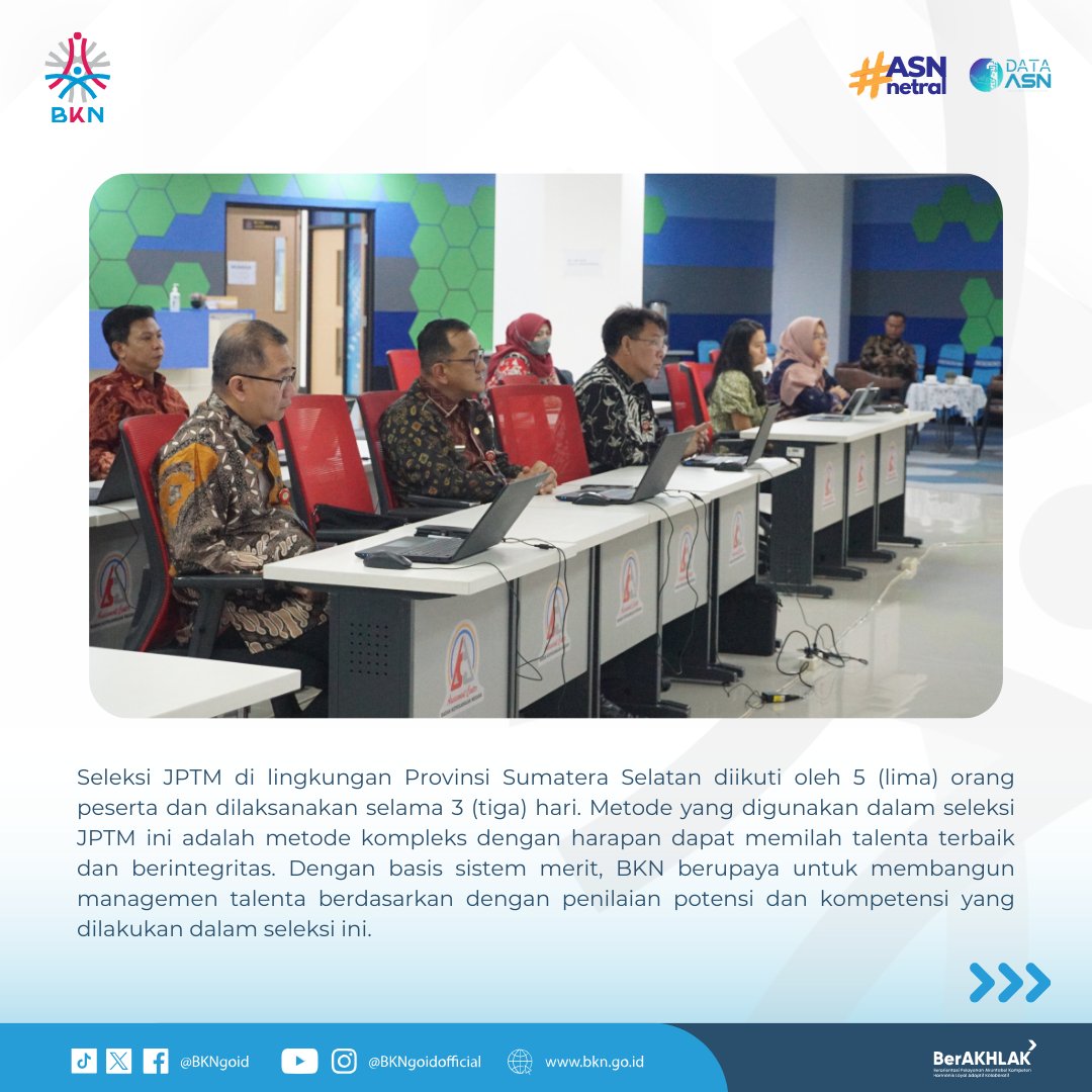 Assessment Center BKN fasilitasi seleksi Jabatan Pimpinan Tinggi Madya di lingkungan Pemerintah Provinsi Sumatera Selatan pada Selasa (14/05/24) #SatuDataASN #ASNNetral