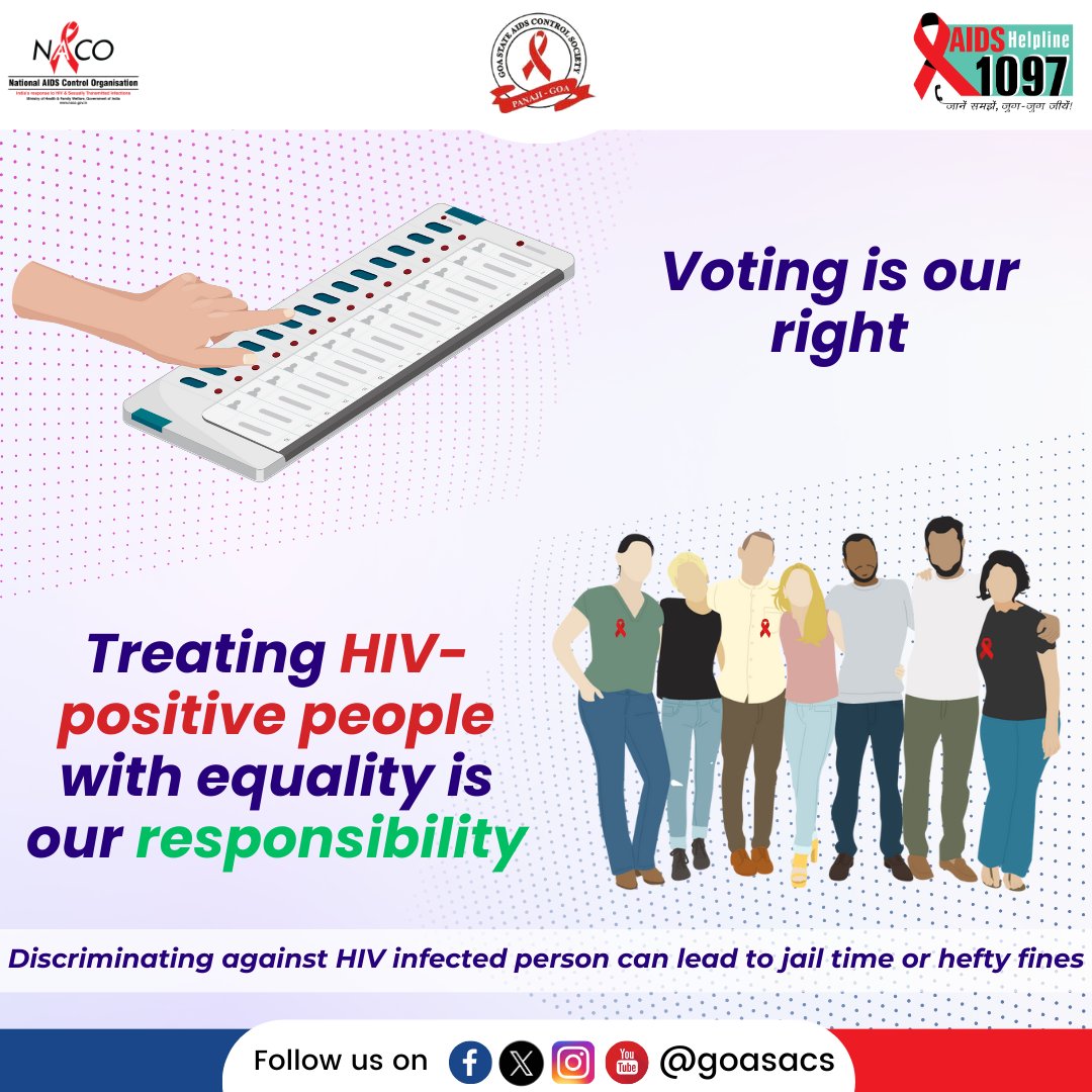 People living with HIV/AIDS deserve compassion, not discrimination. Let's break the HIV stigma together. #HIVAwareness #EndAIDS #HIVTesting #HIVStigma #IndiaFightsHIVandSTI #LetCommunitiesLead #NACOApp #dial1097 #HIV #AIDS #hivaidsawareness #goasacs