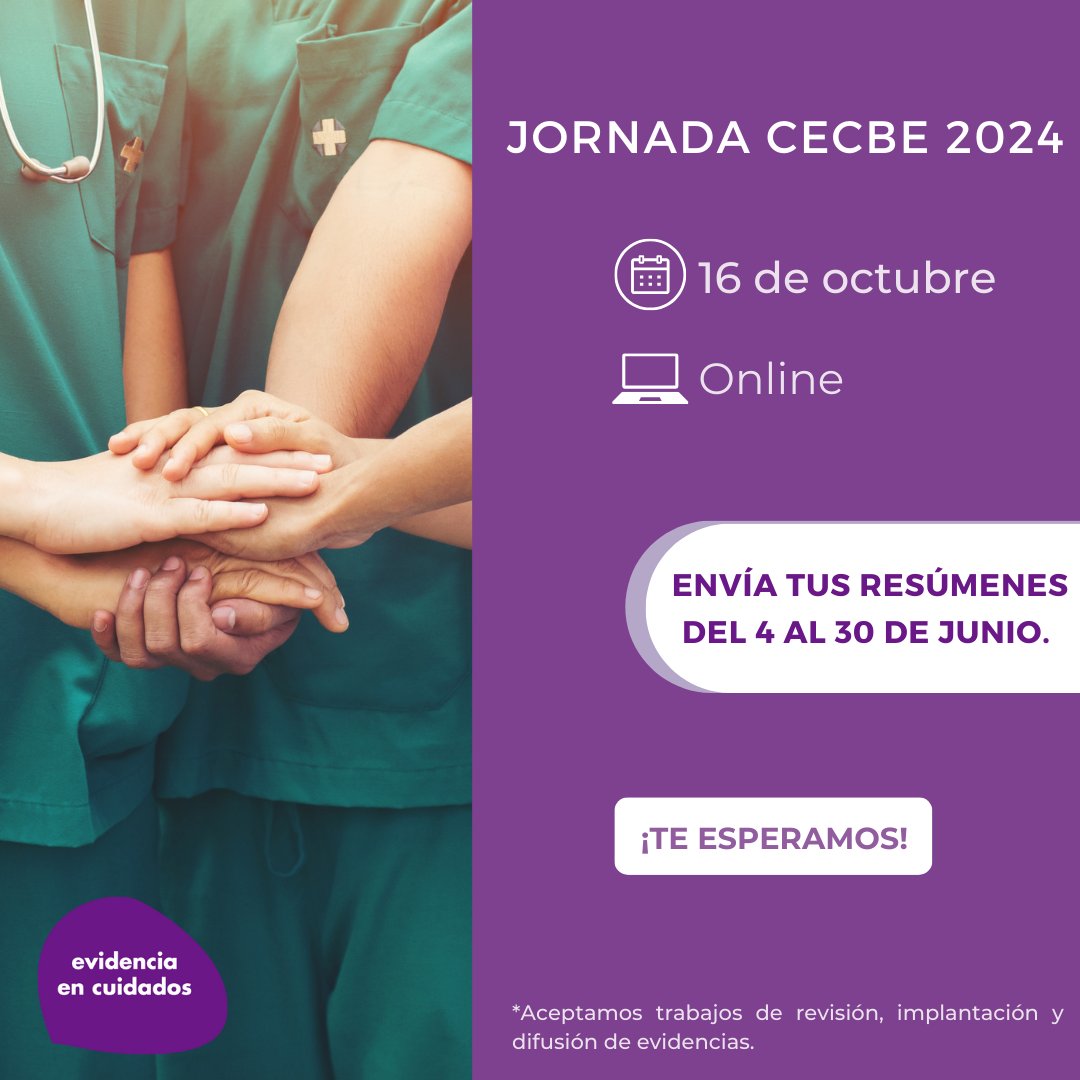 Save the date!📆 Este año, la Jornada CECBE será online el 16 de octubre. No pierdas la oportunidad de participar y envía tus resúmenes del 4 al 30 de junio. *Aceptamos trabajos de revisión, implantación y difusión de evidencias. ¡Te esperamos! ℹ️ Más información próximamente.