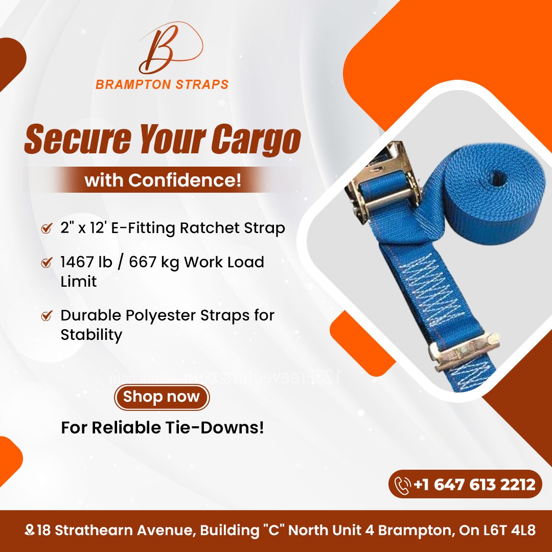 Lock down your cargo securely and confidently with our 2' x 12' E-Fitting Ratchet Strap. Shop now for reliable tie-downs!

☎️+16476132212

#SecureCargo #RatchetStrap #TieDown #LoadSafety #Efitting #PolyesterStraps #RobustDesign #ShopNow #BramptonStraps #CargoGuardians