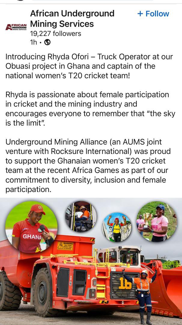 Combining mining and sports ( cricket) is not for the weak. My company has been supportive ( women’s cricket )from the  beginning 😇🙏