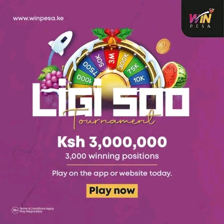 Mkuu! Ume secure your winning position kwa ligi Soo tournament? Usitense , play listed games and stand a chance to be among top 3,000 players wa kuomoka Check listed games on winpesa.ke/tournamnets and get listed to share 3 million grand prize #Winpesa #LigiSooTournament