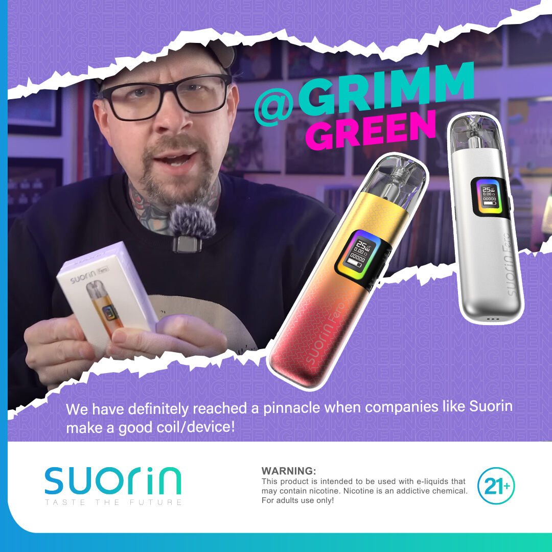 Let's see what GrimmGreen has to say about our new Suorin Fero.😉⁣⁣
⁣
We have reached a pinnacle when companies like Suorin make a good coil/device!⁣
⁣
Warnings: This product is only for adults.