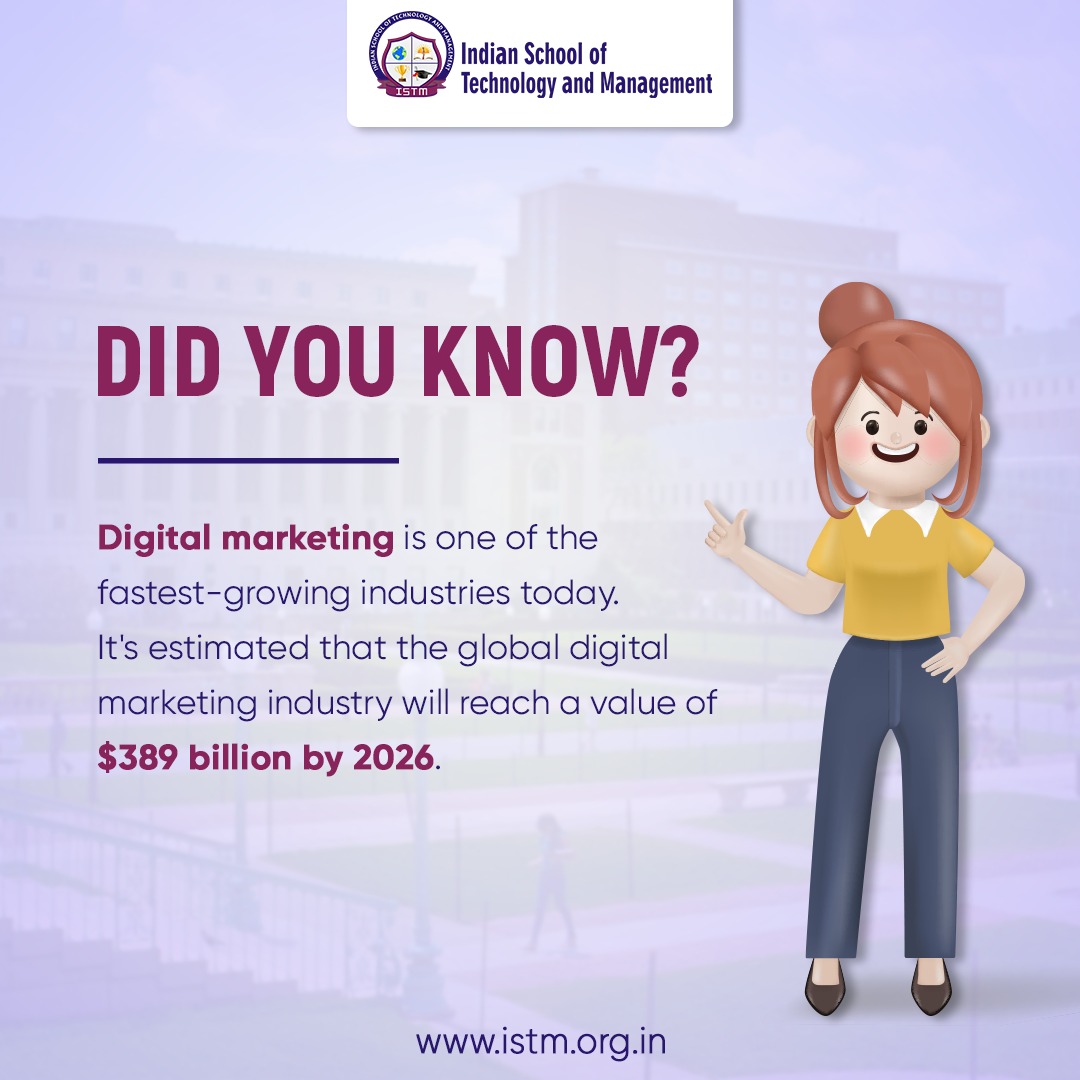 The digital marketing industry is on an incredible upward trajectory, and by 2026, it’s set to reach new heights! 📈

Let’s embrace the future of marketing together! 🌟

Apply Now - istm.org.in/diploma-in-dig…

#DigitalMarketing #ISTM #FutureTrends  #AI #VideoMarketing #Innovation