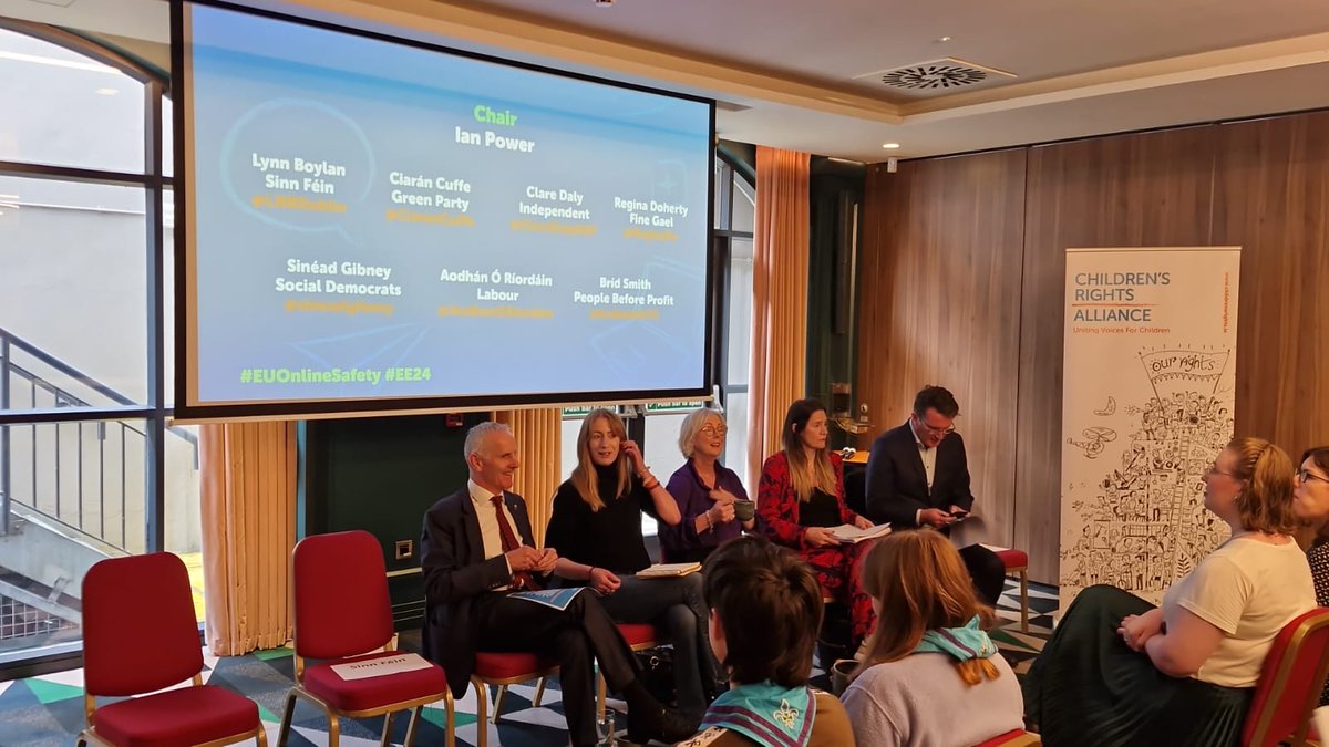 Our staff are excited to be at @ChildRightsIRL hearing from young people at the CRA Hustings on #EUOnlineSafety today.  📣Youth representatives from
@JigsawYMH
@spunout
@ScoutingIreland
& @ citywise will be questioning the EU Dublin candidates...#EUOnlineSafety #EE24