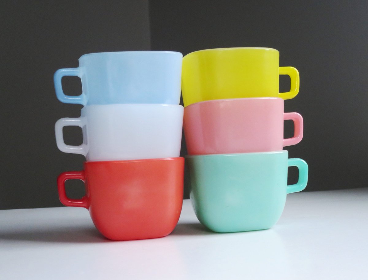 Glasbake Lipton Rainbow Square Mugs Bowls Set of 6 tuppu.net/7527df8e #Etsyteamunity #SwirlingOrange11 #VintageFun #SMILEtt23