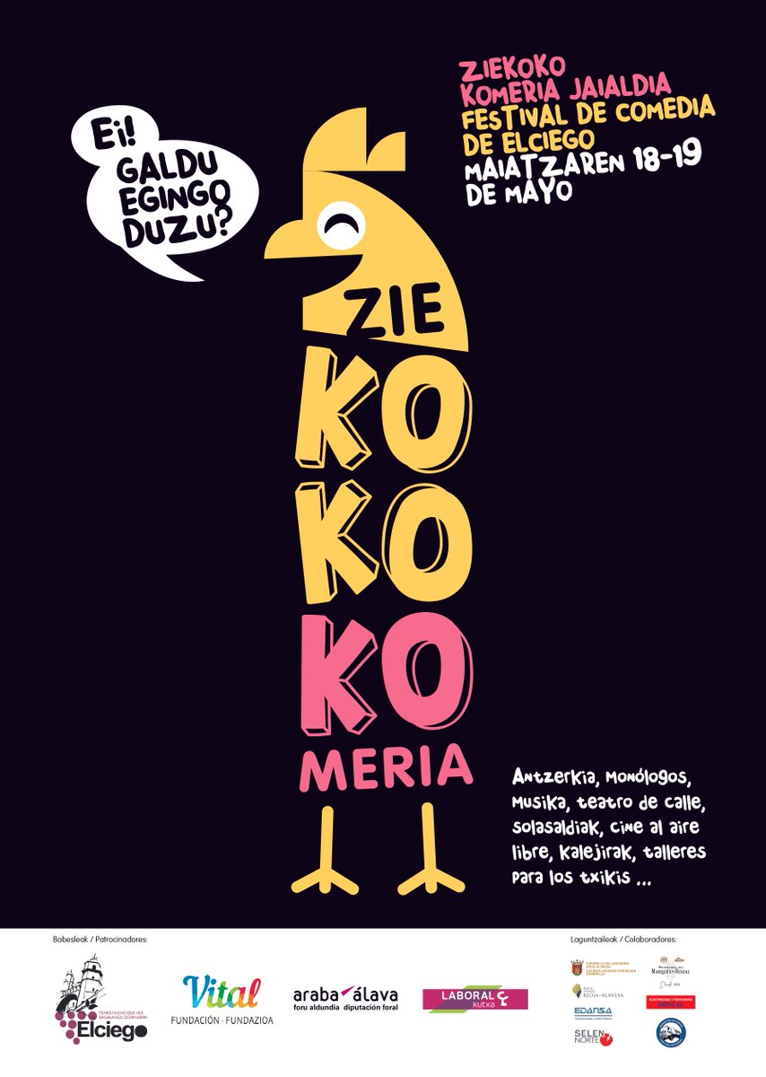 Este fin de semana cita para no perder 'Ziekoko Komeria Jaialdia - Festival de Comedia de Elciego' #RiojaAlavesa #EuskadiBasqueCountry #AlavaTurismo #comedia #risas #PlanFinDe +info: elciego.es