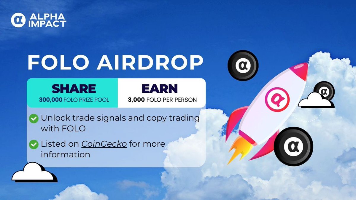 $60 || 3200 PHP || 900.000 IDR ✅ RT & Complete Step 1 & Any task on Step 2 (post proof) alphaimpact.fi/folo-airdrop-c… ends in 48 hours ----------------------------- 🔥This is the Airdrop from Alpha Impact, by completing the tasks you will be eligible to receive the airdrop as well