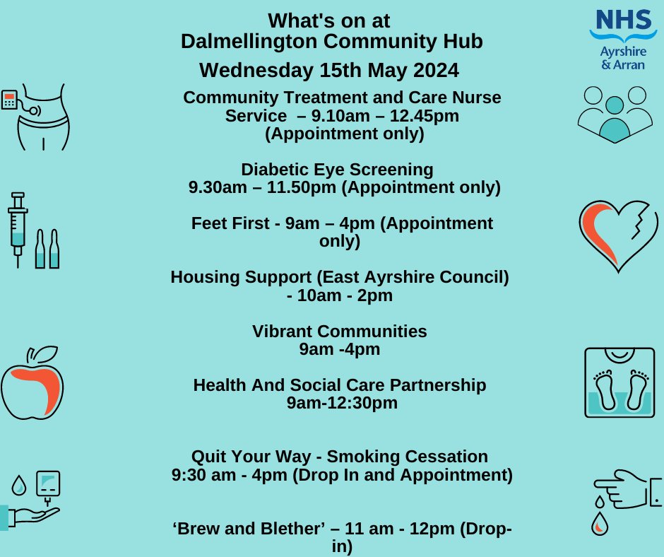 Here's what's on at Dalmellington Community Hub tomorrow (15th May).