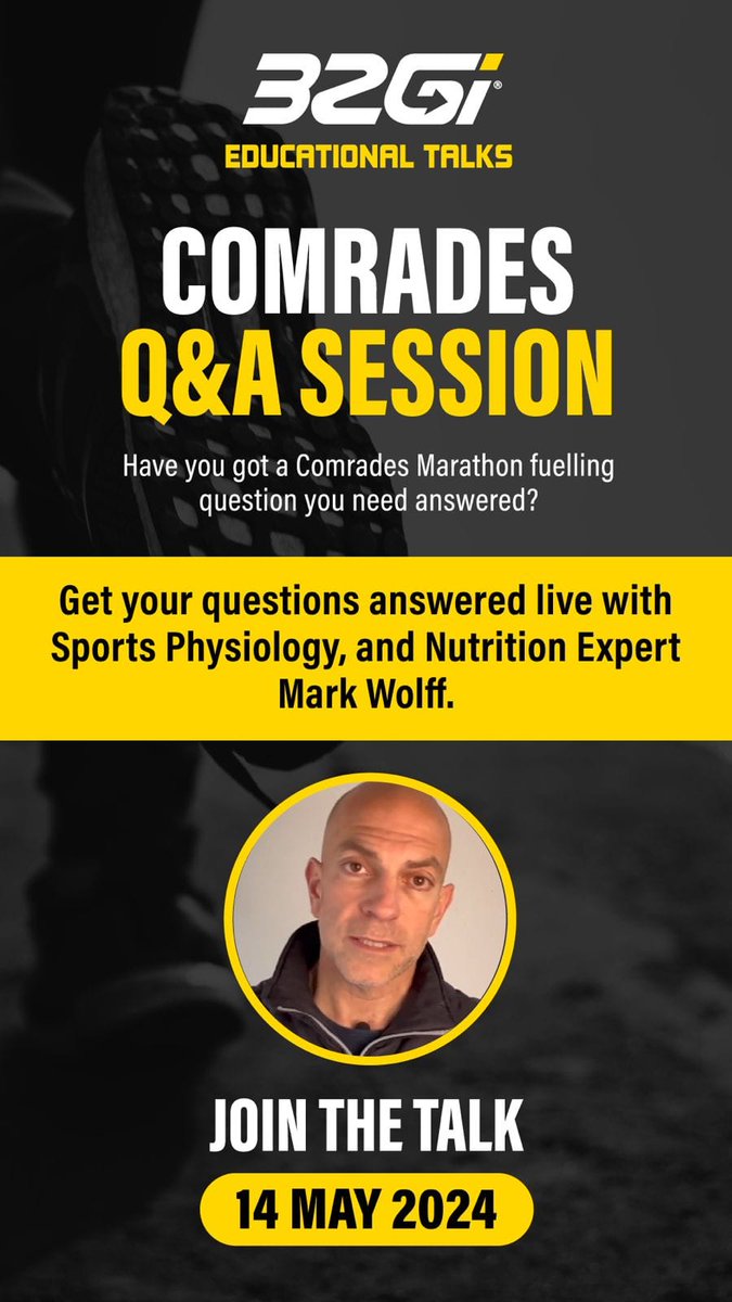 Have you got a <a href="/ComradesRace/">ComradesRace</a>  fueling question?

Join us this evening LIVE with Sports Psychology and Nutrition Expert Mark Wolff 

Sign up now: calendly.com/32gi-education…