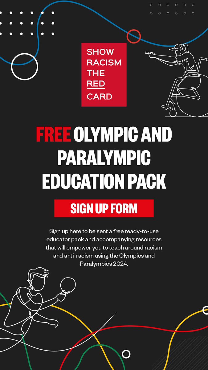 Sign up here to be sent a free ready-to-use educator pack and accompanying resources that will empower you to teach around racism and anti-racism using the Olympics and Paralympics 2024: bit.ly/3QzfY48 #ShowRacismtheRedCard 🔴