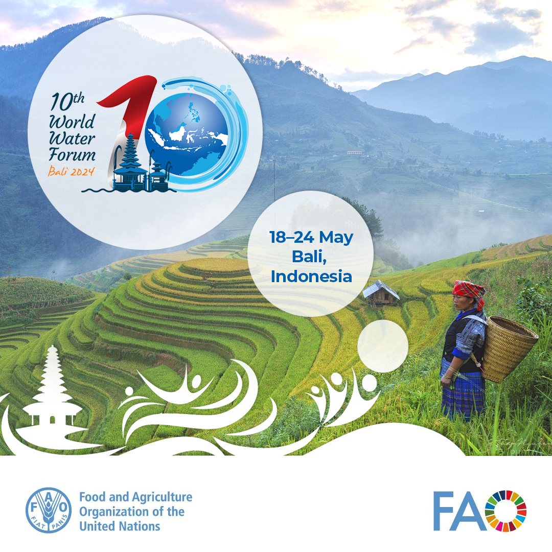 Are you heading to the 10th World Water Forum in Bali, Indonesia? 🌊 Join @FAO for a line-up of insightful events from 18 to 25 May! Explore FAO's full calendar here ➡️ tinyurl.com/6wmmkk8e