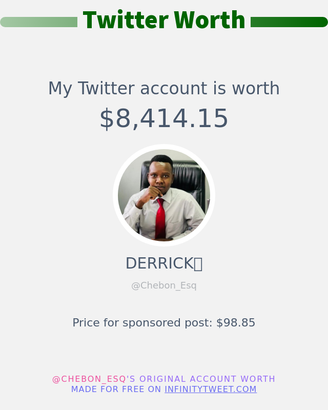 My Twitter worth is: $8,414.15 ➡️ infinitytweet.me/account-worth