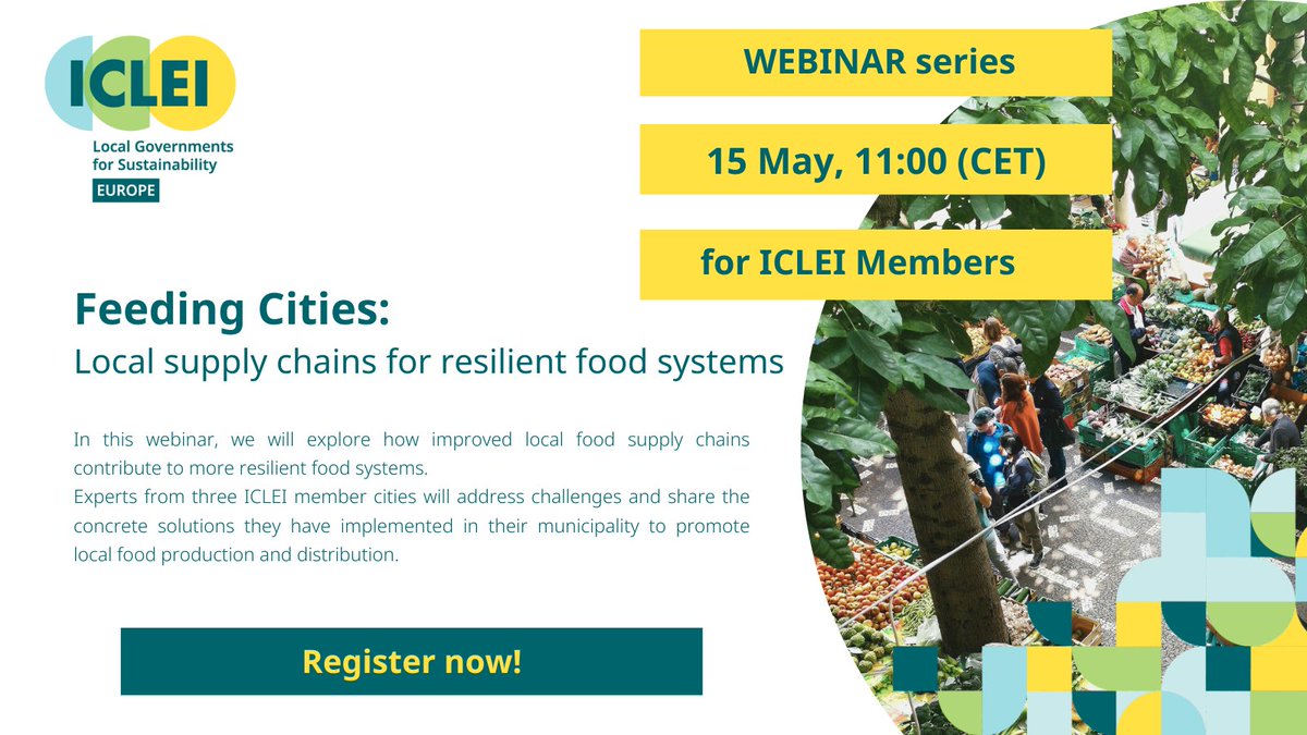 Tomorrow! Webinar for #ICLEI members: Cork🇮🇪, Barcelona🇪🇸 & Umea🇸🇪 have found ways to strengthen their local food #supplychains by building on support for farmers, sustainable procurement, digital tools and inclusive governance. Learn more in the webinar: us02web.zoom.us/meeting/regist…