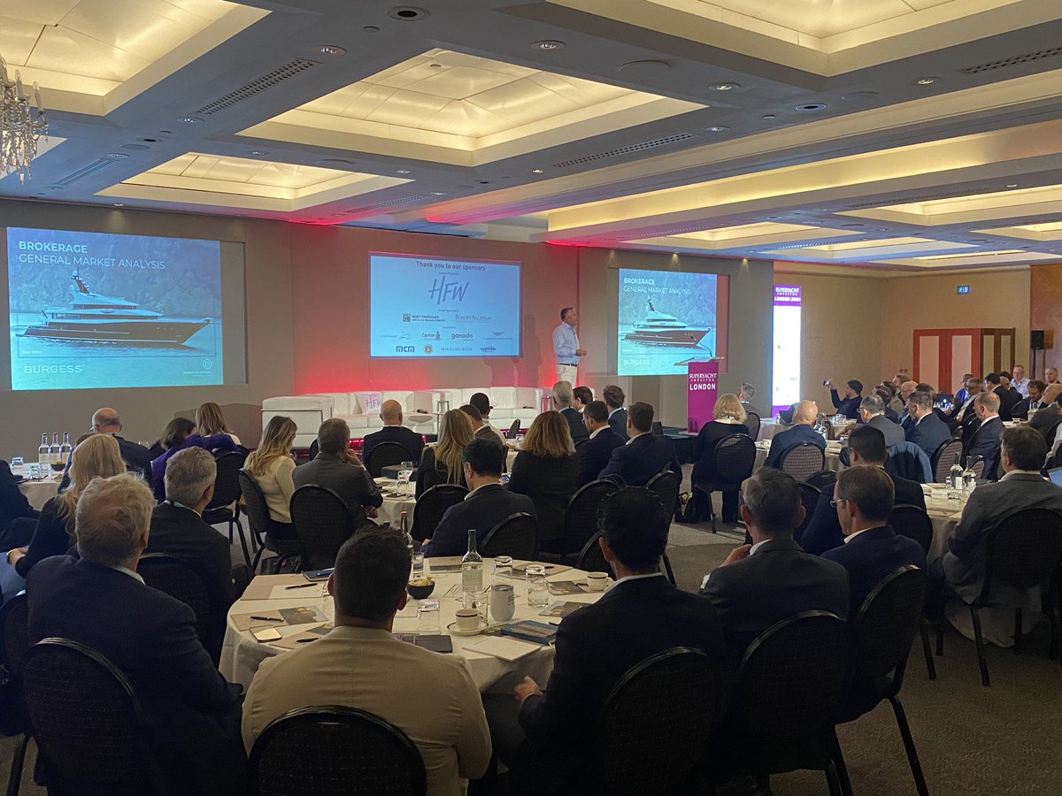 Superyacht Investor London  2024 is under way. Richard Lambert of <a href="/BurgessYachts/">Burgess</a> opens with a presentation on the state of the market. #SYILondon