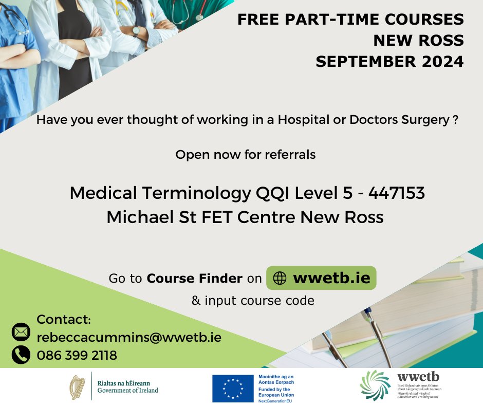 📢New Module running Sept 2024 in Michael St FET Centre New Ross📢

 For more information contact Rebecca Cummins on
☎️ 086 399 2118 
✉️rebeccacummins@wwetb.ie
 
#WWETB #PartTimeLearning #ThisIsFet