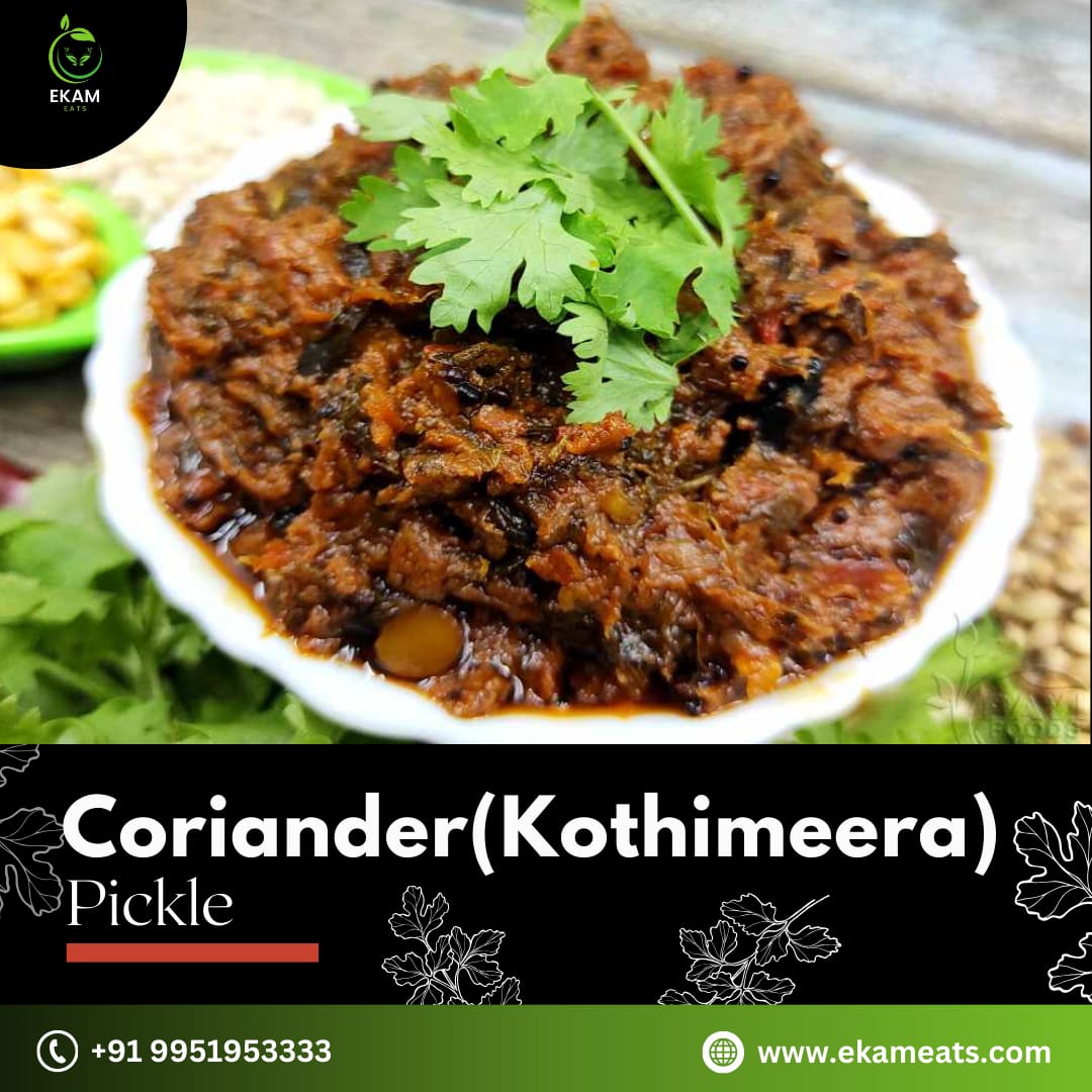 Try our pure homemade authentic Andhra style Coriander (Kothimeera) pickle !
#ekameats #AndhraStyle #CorianderPickle #KothimeeraPickle #Homemade #AuthenticFlavors #TraditionalRecipe #HygienicPreparation #LocalIngredients #ColdPressedOil #PremiumQuality #FlavorfulExperience