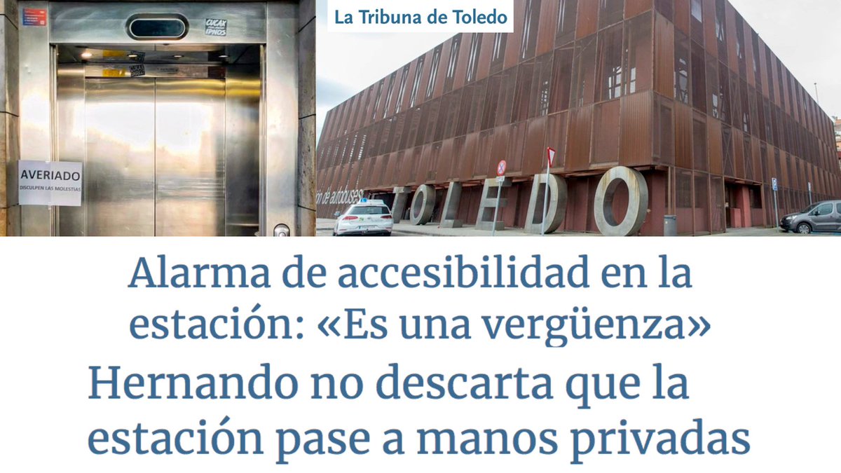 La Junta de CLM del PSOE y el Ayuntamiento de Toledo del PP abandonan servicios públicos para privatizarlos. En la estación precaria, ni escaleras mecánicas ni ascensores funcionan. Como la privatización del Hospital de Cospedal, nos afectará a todas ¡Gestión pública de calidad!