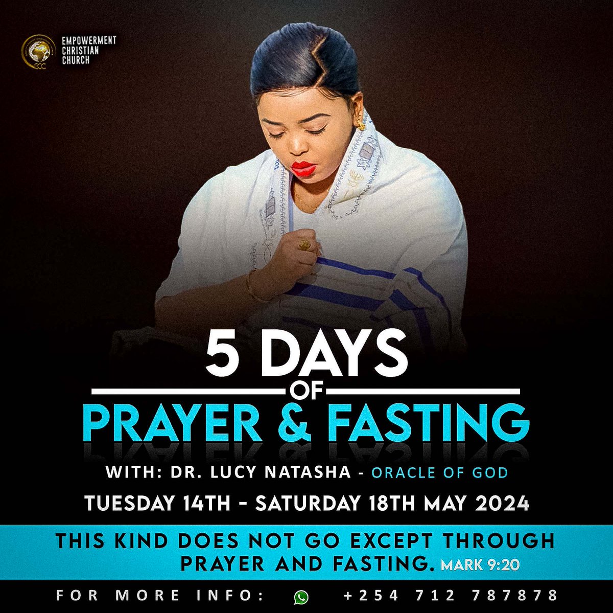 'This kind can come out only by prayer and fasting.' (Mark 9:29) I declare that this 5 Days of Prayer and Fasting will Rewrite your Story and give you total victory. Tuesday 14th - Saturday 18th May Fasting Time is 6am-6pm Daily or 6am - 3pm or 6am - 1pm.