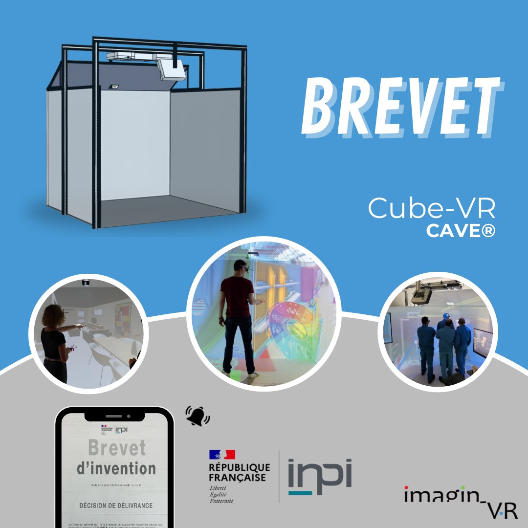 Imagin-VR a obtenu un nouveau brevet d'invention @INPIFrance pour le Cube-VR ! 🎉 

Le Cube-VR va transformer les projets futurs. 💡

Et vous, êtes-vous prêts à découvrir notre Cube-VR ? 👀

Rendez-vous à @parisSANTEXPO du 21 au 23 mai. 

 #Innovations #Brevet #RéalitéVirtuelle