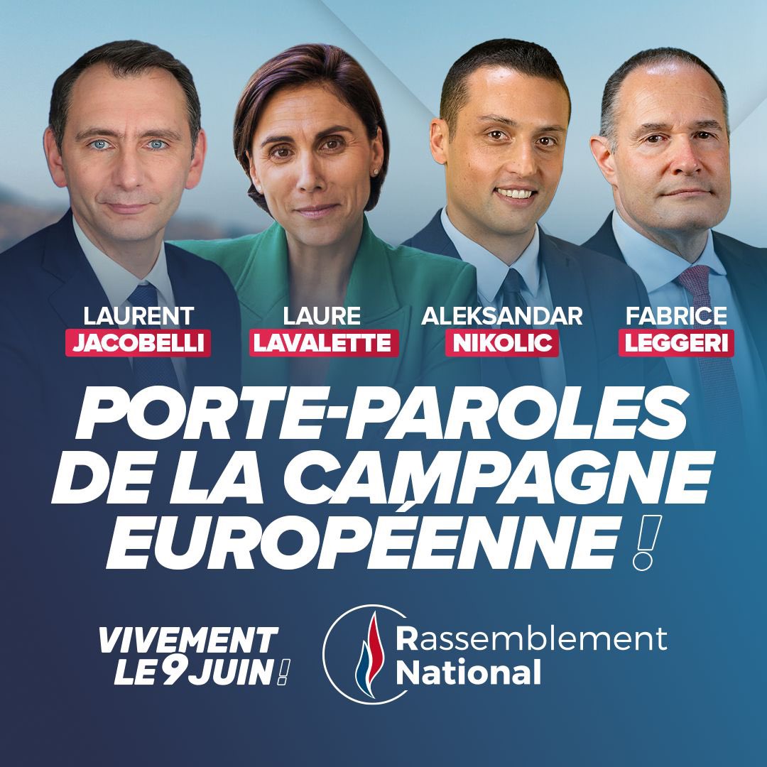 🔵 Découvrez nos 4 porte-paroles pour la campagne des élections européennes de @J_Bardella : ⤵️ #VivementLe9Juin