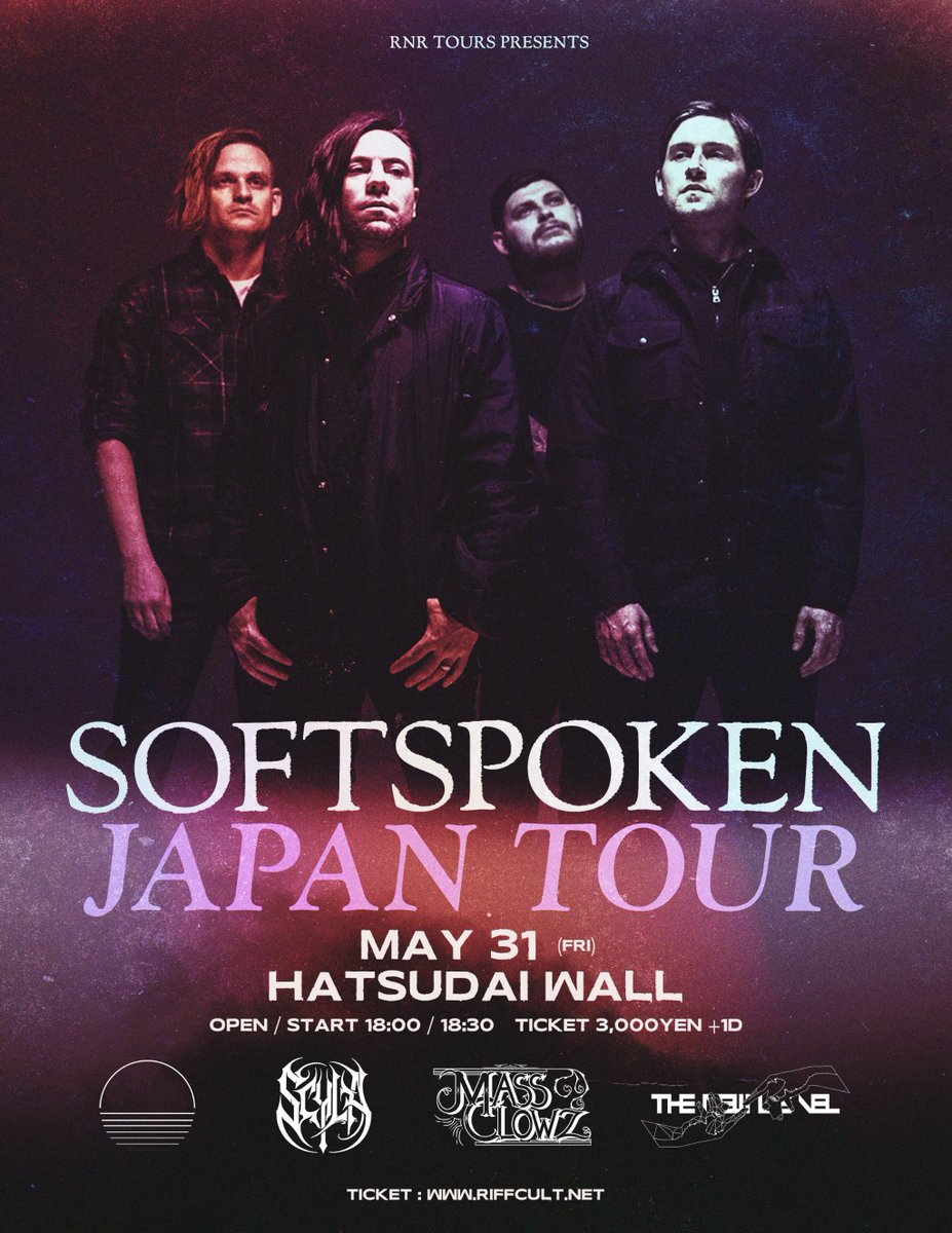 【NEW ACT ADD】 '@softspokenband JAPAN TOUR 2024' 5月31日 (金) 東京・初台WALL ⏰OPEN 18:00 / START 18:30 🎫 ¥3,000 (+1D) w/ SCYLA MASSCLOWZ Sentient THENEWLEVEL (🆕) チケット予約:tiget.net/events/316287 #来日情報 #JapanTour