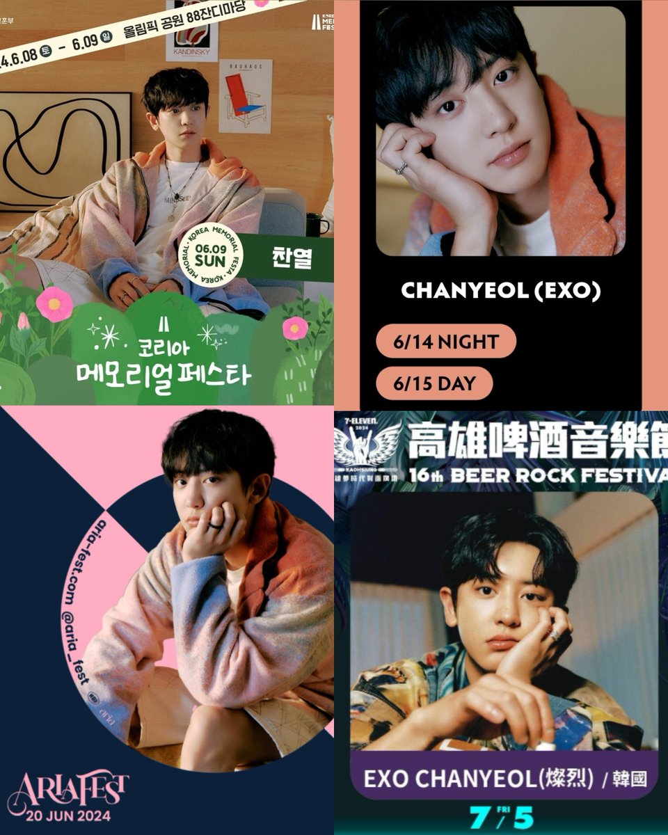 #CHANYEOL Festival Schedule 🔥 #찬열 🍒 June 9 Korea Memorial Festa in Seoul 🍒 June 14 & 15 X Voice III Party in Yokohama 🍒 June 20 Aria Fest in Athens 🍒 July 5 Beer Rock Festival in Kaohsiung